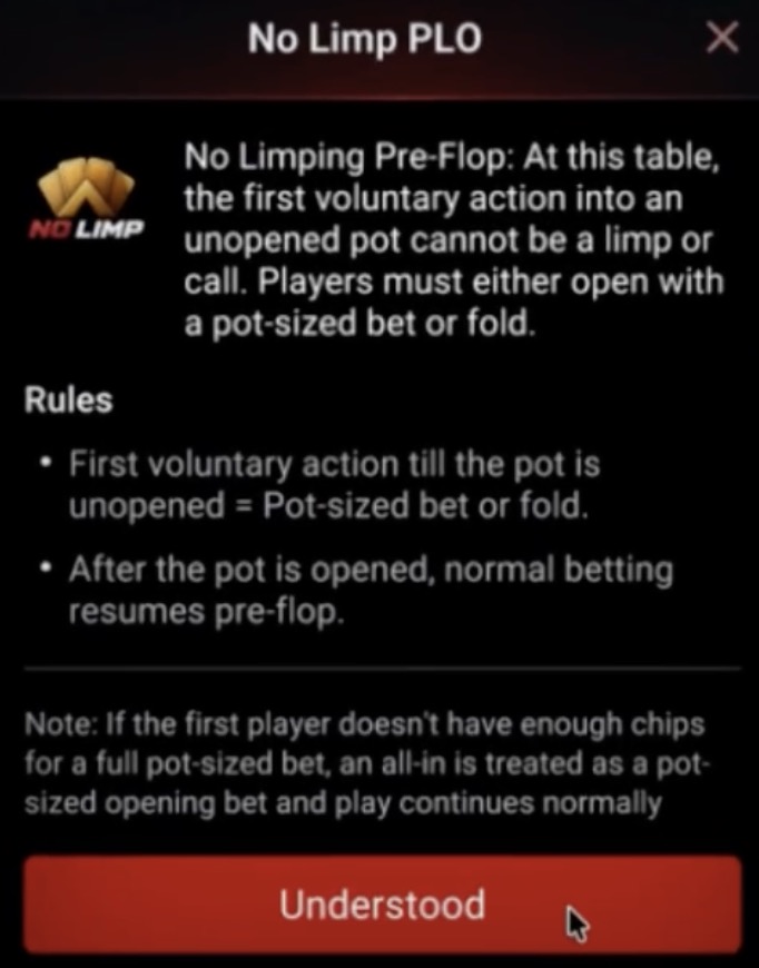 CoinPoker No-Limp PLO Tables pot-or-fold - No-Limp PLO