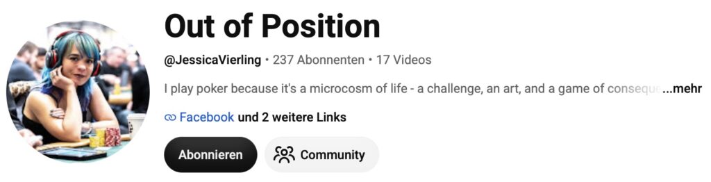 YouTube Channel Kanal Out of Position Jessica Vierling