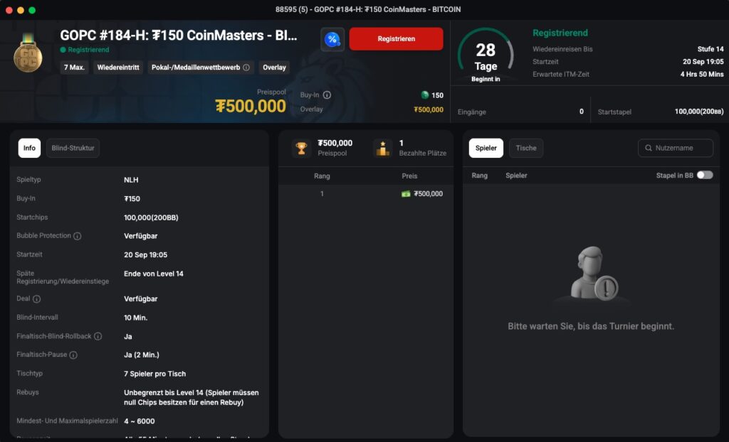 CoinPoker CoinMasters BITCOIN 500k gtd