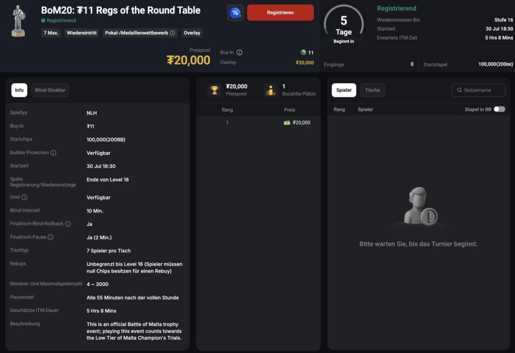 CoinPoker Creator Meet Up Game - Regs of the Round Table BoM Battle of Malta Online Series - Low