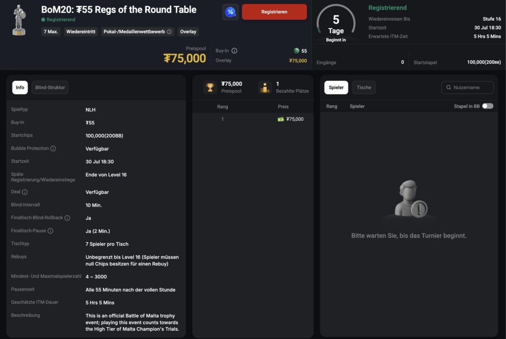 CoinPoker Creator Meet Up Game - Regs of the Round Table BoM Battle of Malta Online Series - Medium