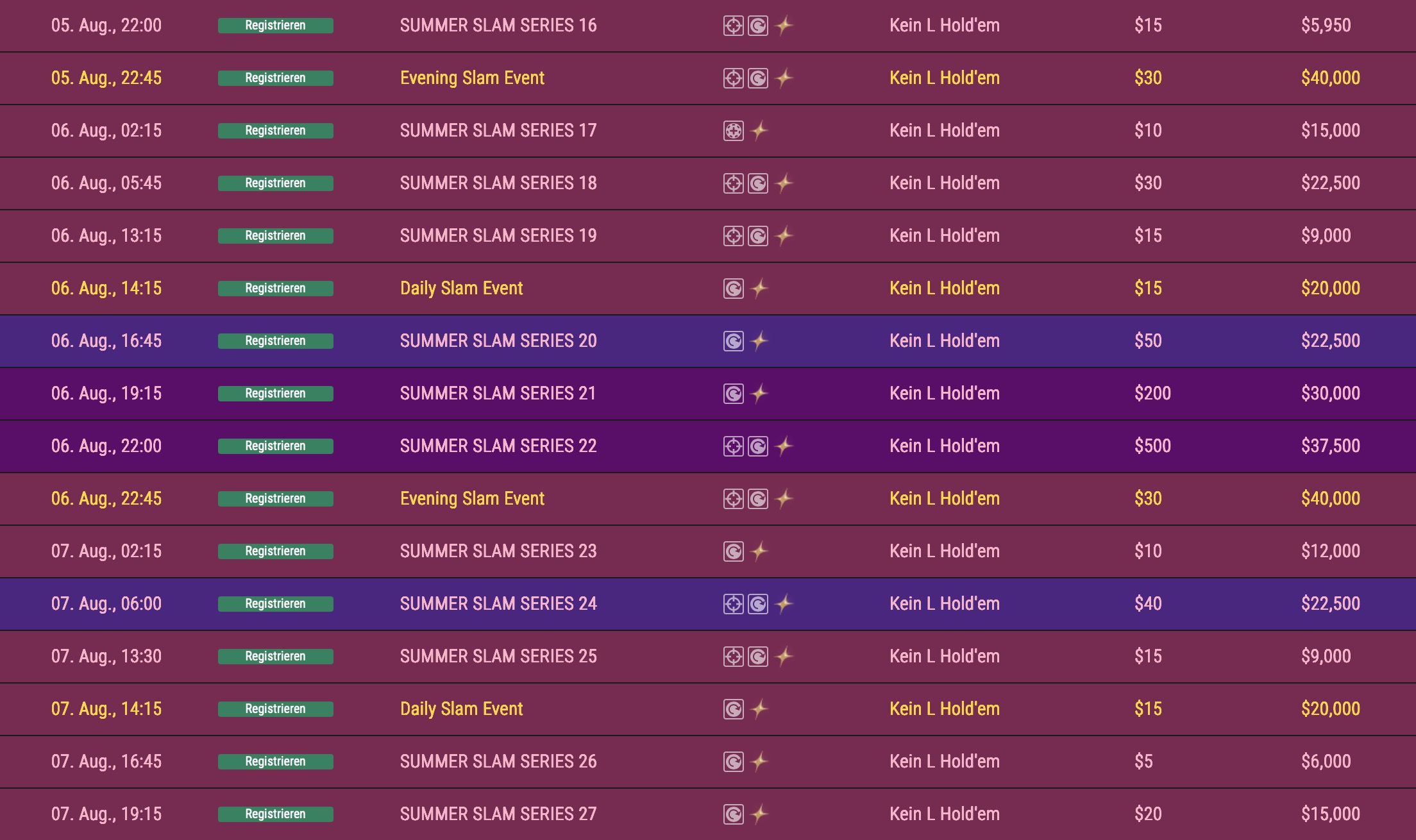 FHC FullHouse Full House Crypto Summer Slam Series - Schedule Turnierplan Festivalplan