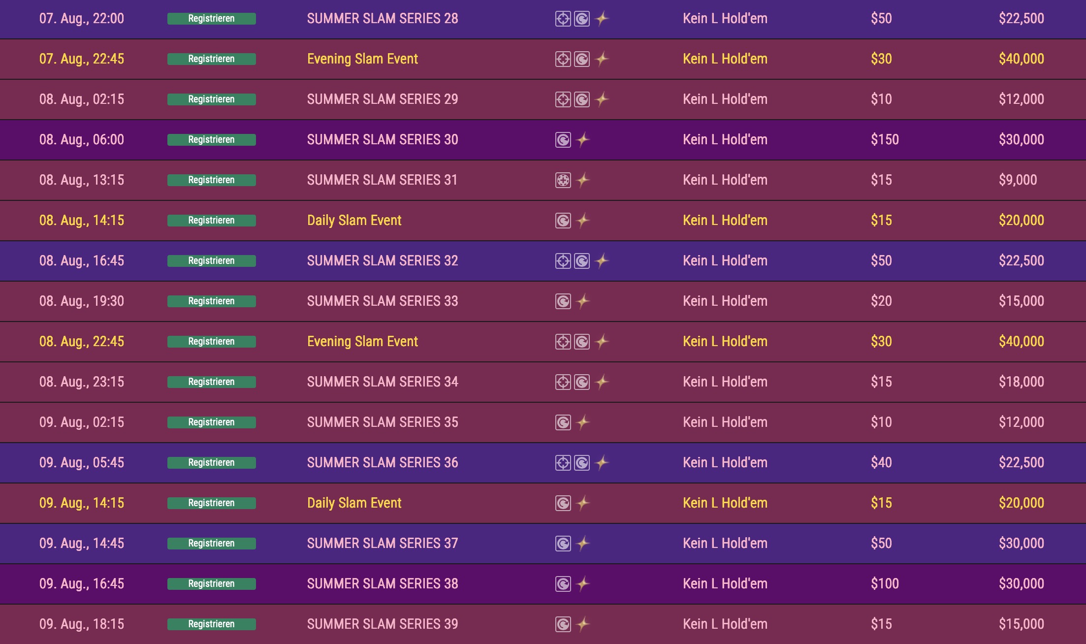 FHC FullHouse Full House Crypto Summer Slam Series - Schedule Turnierplan Festivalplan