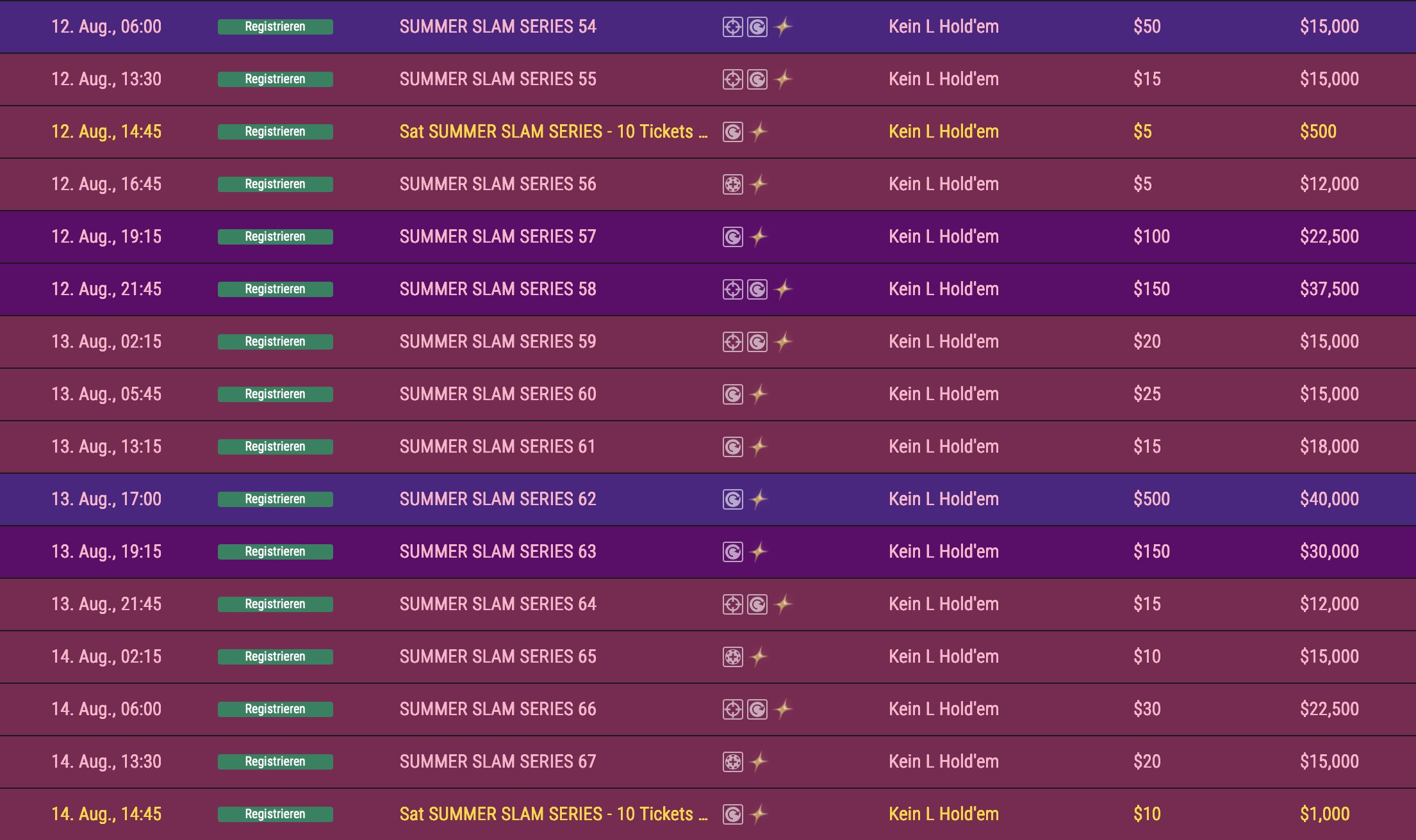 FHC FullHouse Full House Crypto Summer Slam Series - Schedule Turnierplan Festivalplan