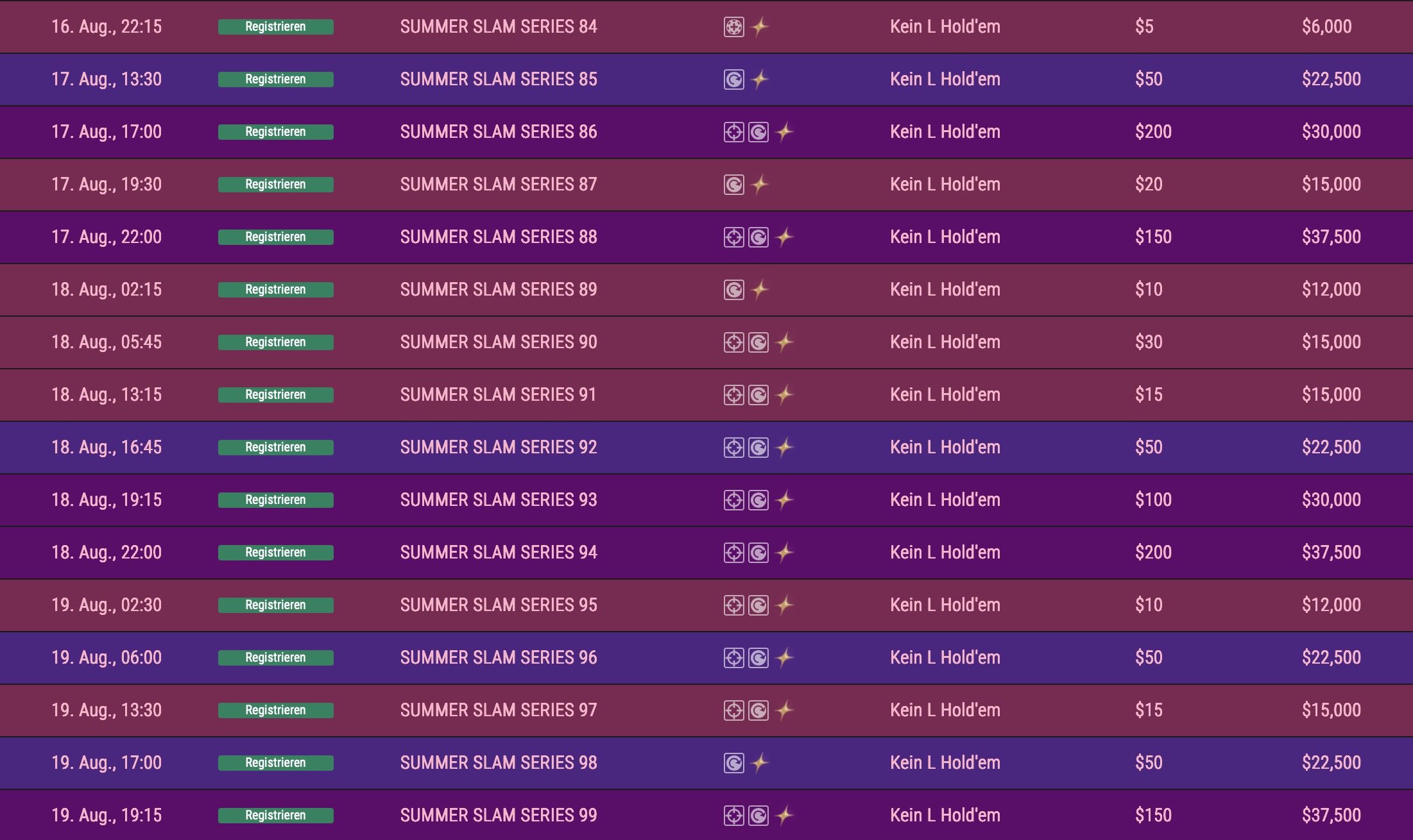 FHC FullHouse Full House Crypto Summer Slam Series - Schedule Turnierplan Festivalplan