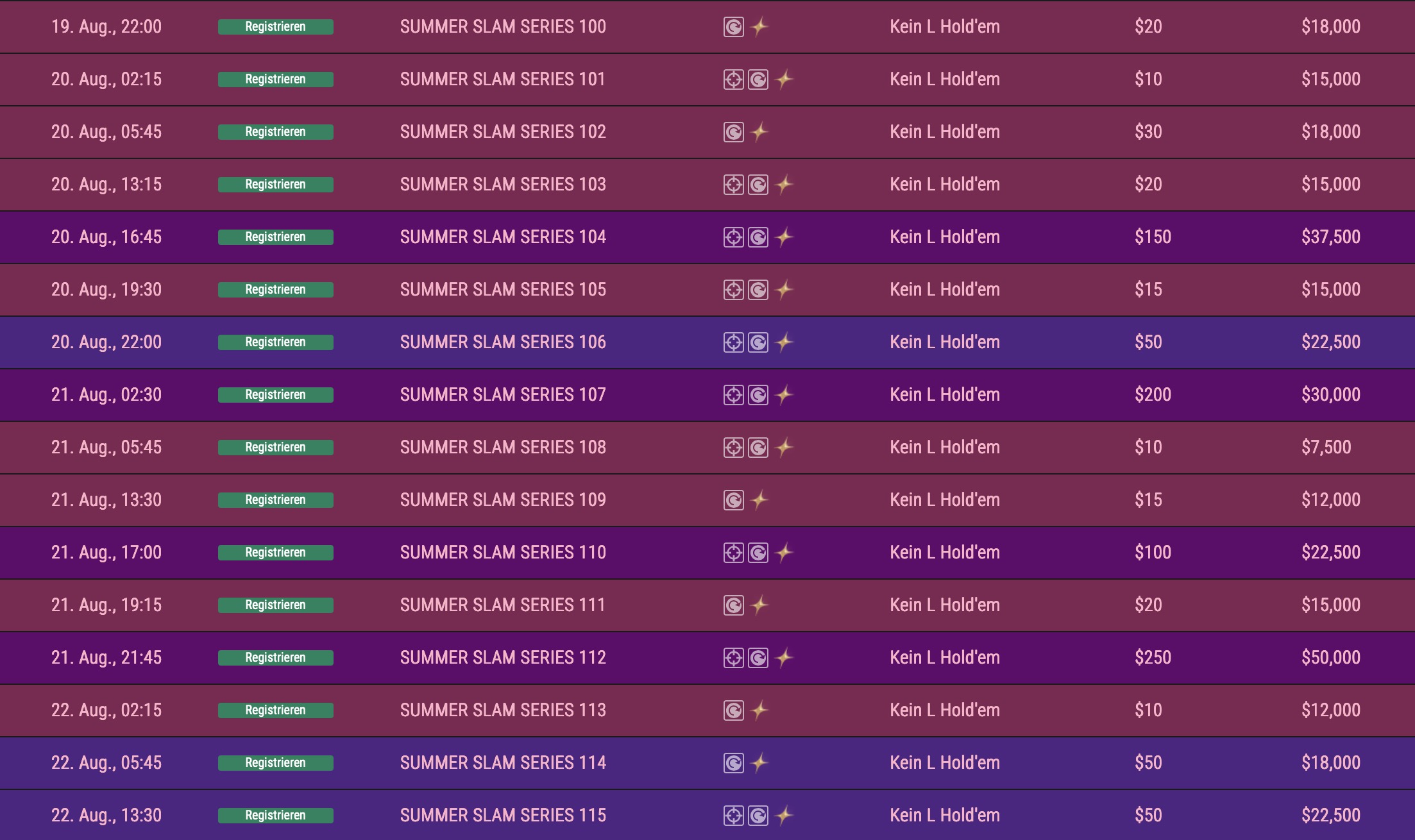 FHC FullHouse Full House Crypto Summer Slam Series - Schedule Turnierplan Festivalplan