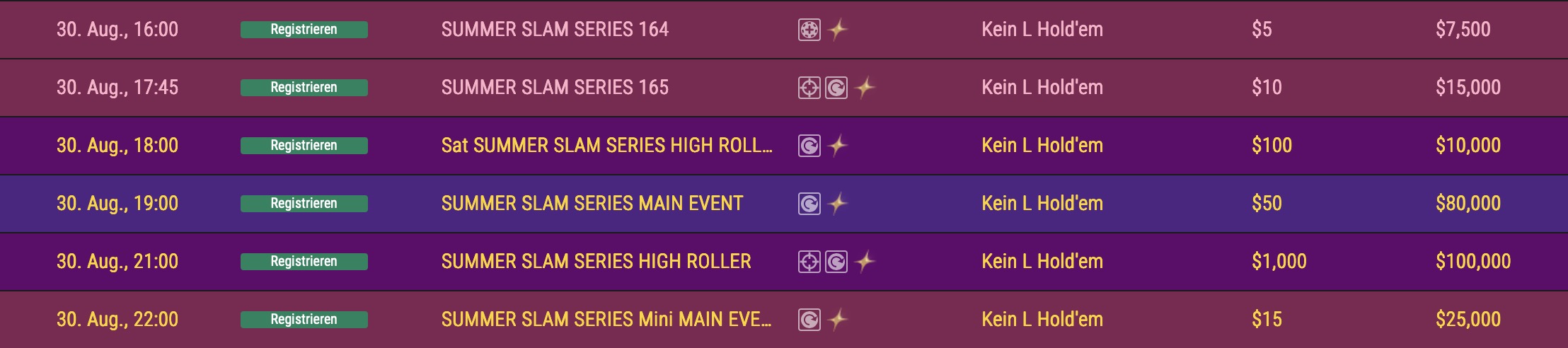 FHC FullHouse Full House Crypto Summer Slam Series - Schedule Turnierplan Festivalplan