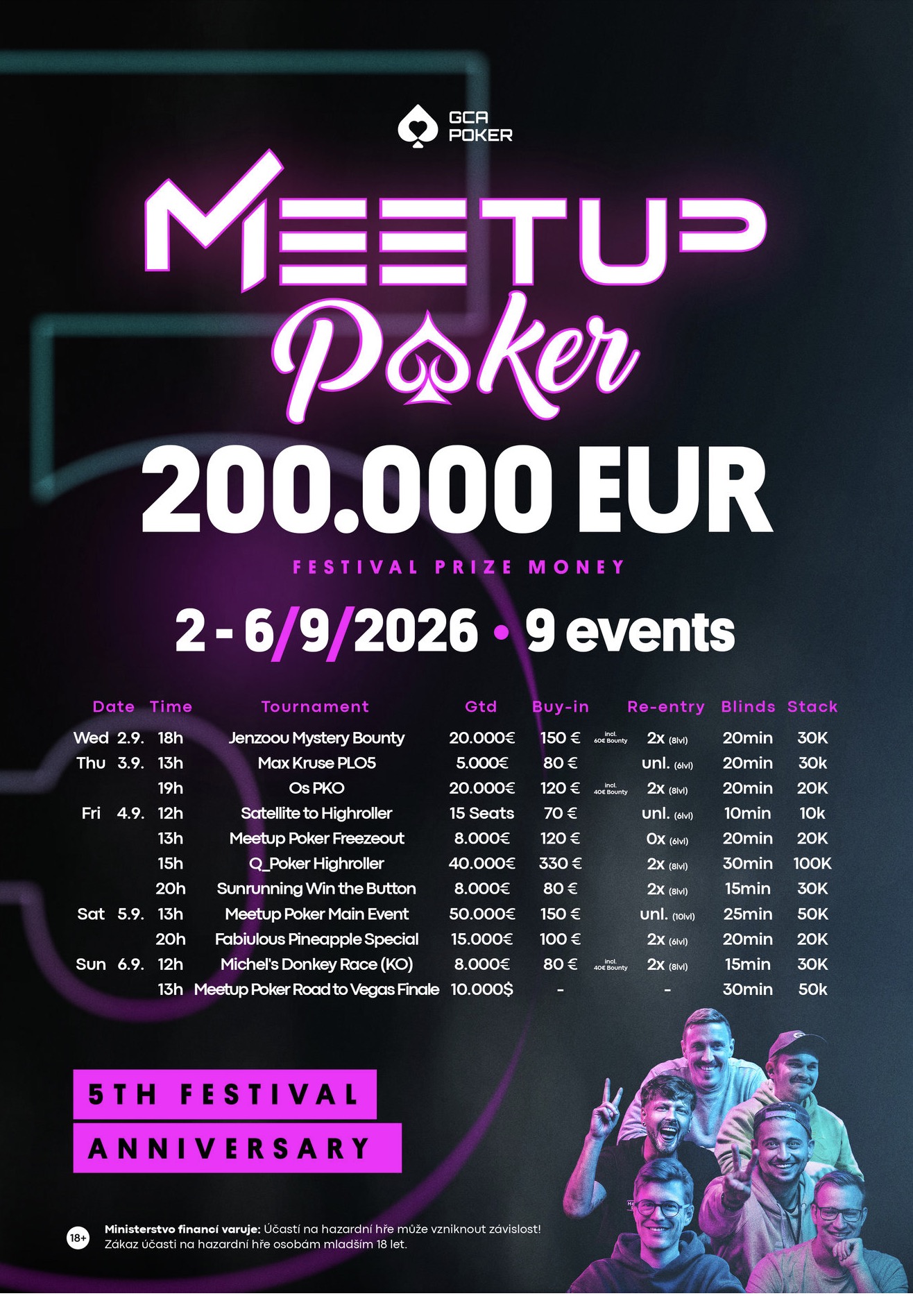 MeetUp Poker Festival MUP - Turnierplan Festivalplan Schedule - NEU