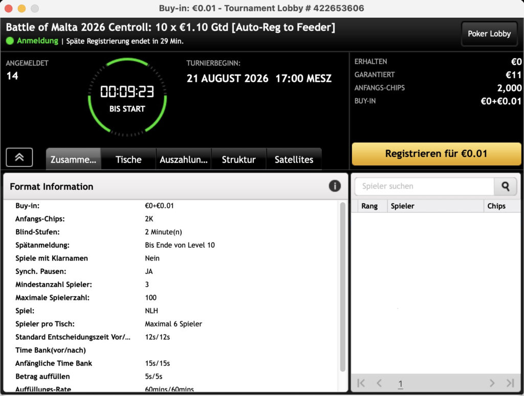 bwin Poker Battle of Malta 2026 Centroll