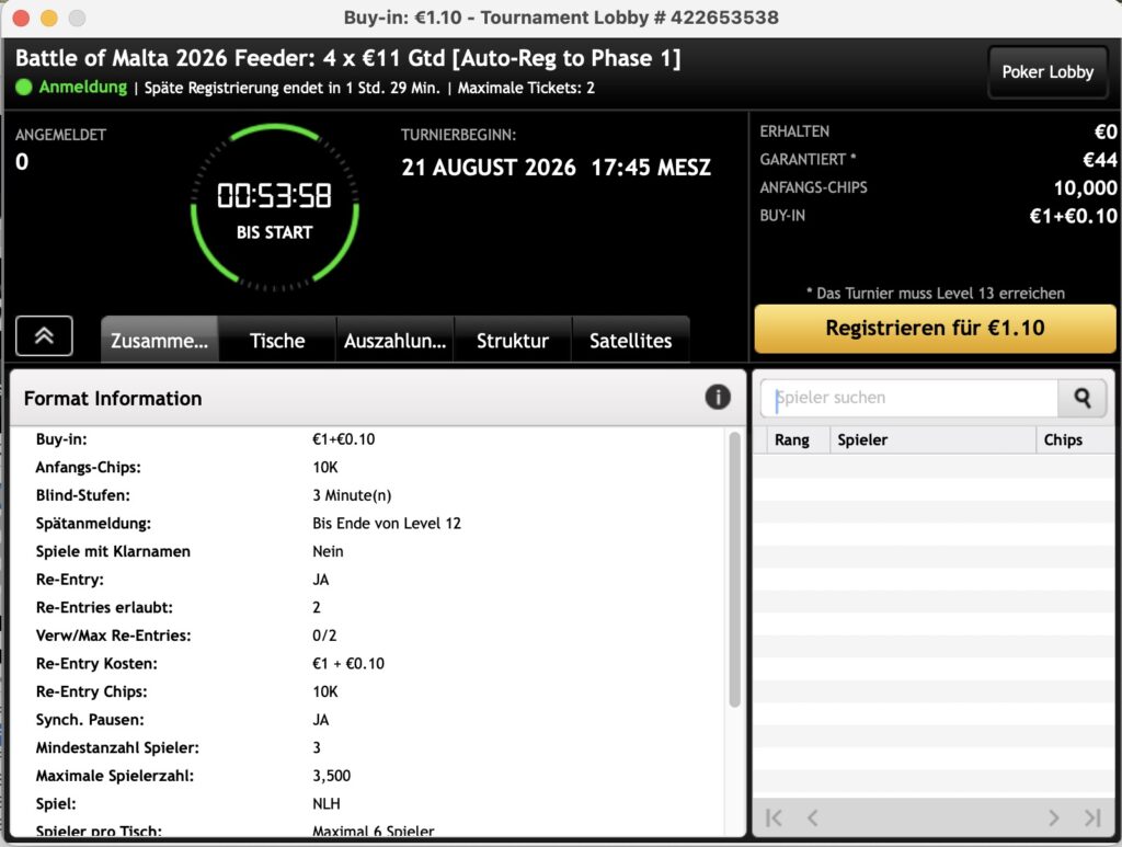 bwin Poker Battle of Malta 2026 Feeder