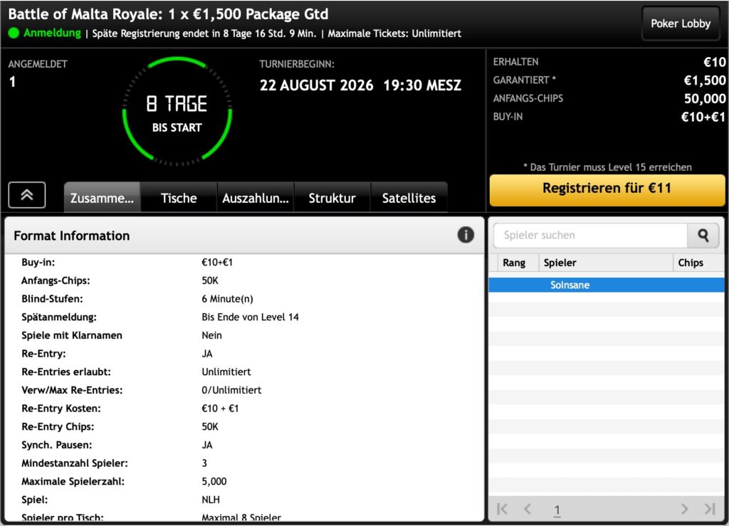 bwin Poker Battle of Malta Royale