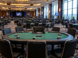 Leerer Poker-Turniersaal im King’s Resort Rozvadov vor dem WSOP Super Circuit Main Event