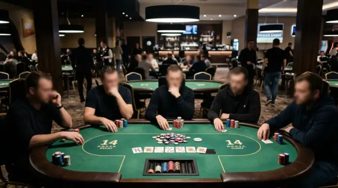 2754-euro-olaru-sieg-horse-turnier Pokerkarten und Chips bei einem internationalen H.O.R.S.E.-Turnier in Rozvadov