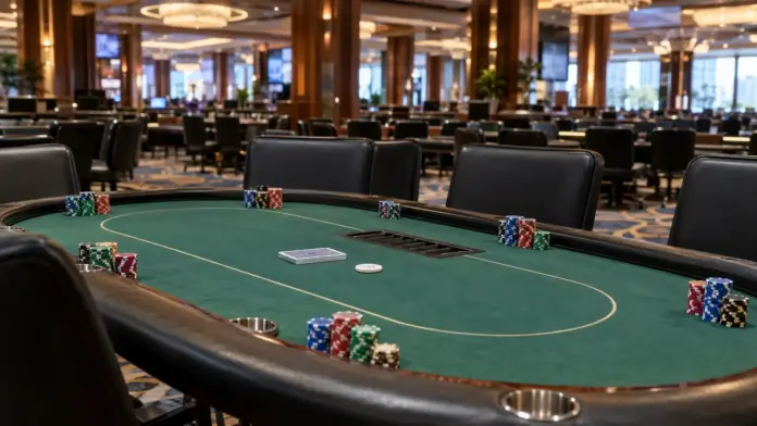 balkan-poker-circuit-22-turniere-main-event-1m-garantie Leerer Pokertisch in einem Casino für ein großes Turnierfestival