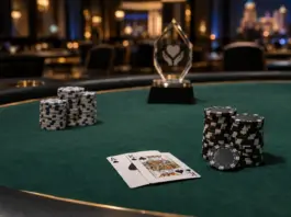 Pokerchips und Karten bei einem Charity-Pokerturnier in Las Vegas