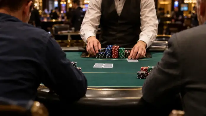 bryan-taylor-gewinnt-londoner-high-roller Heads-up-Pokerduell mit Chips und Karten an einem Finaltisch im Londoner Casino