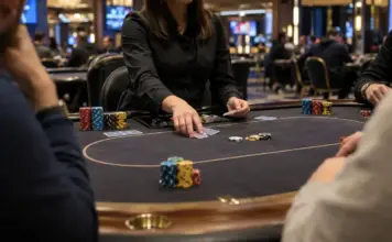 Namurs Oktoberfest lockt mit Mystery-Bounty-Main-Event Pokerturniertisch mit Chips und Dealerhänden im Casino Resort Namur