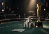 Vom Bubble-Rand zum Titel: Wilson siegt im Super High Roller Bowl Trophäe und Pokerchips auf dem Finaltisch symbolisieren Wilsons Sieg im Super High Roller Bowl.