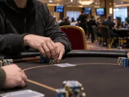 Pokerturnier im King’s Resort mit Spielern und Chips an einem Side-Event-Tisch