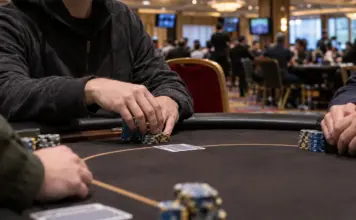 Zwei Side-Event-Siege für De Velde und Schwertfeger Pokerturnier im King’s Resort mit Spielern und Chips an einem Side-Event-Tisch